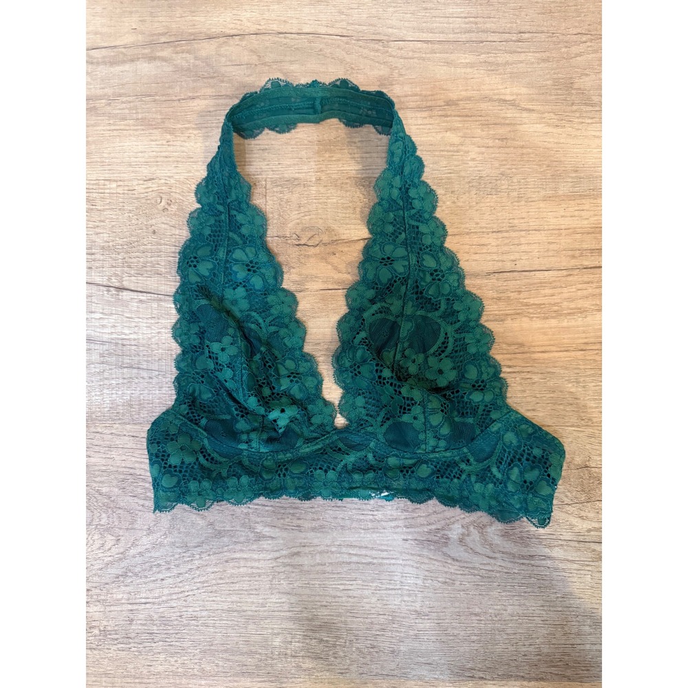 Free People Intimately Adella Bralette Teal Green Lace‎ Halter Boho Bra XS
